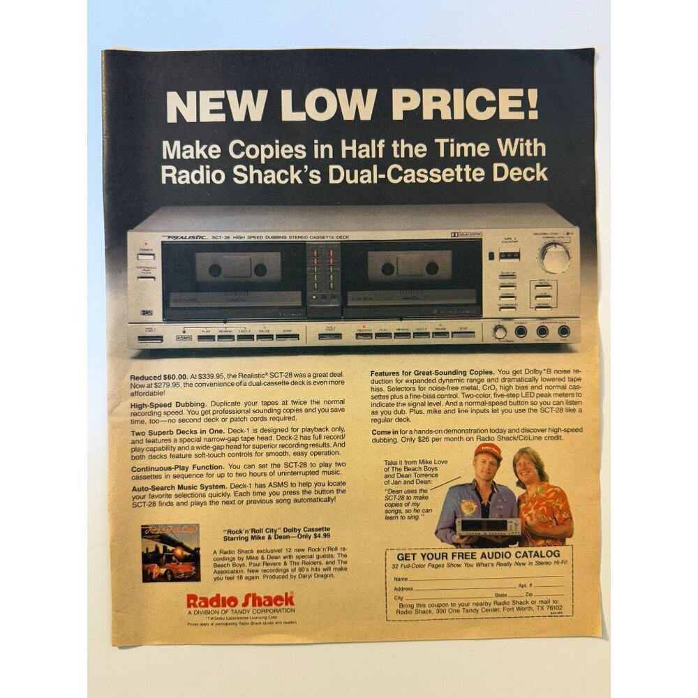 Vintage 1983 Radio Shack Dual Cassette Deck Advertisement Print Ad